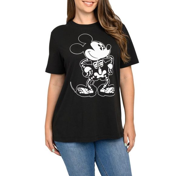 New Women's Plus Size Disney Mickey Mouse Halloween T-Shirt Skeleton Black - Picture 2 of 5